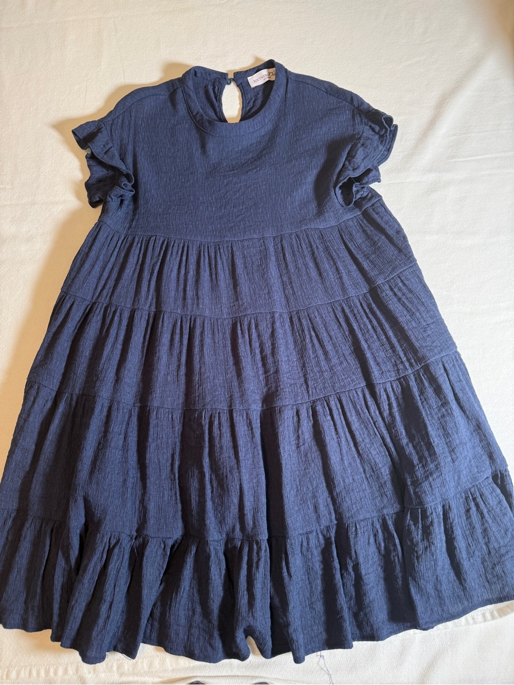 Southern Charm Women's Navy Tiered Midi Dress with Flutter Sleeves